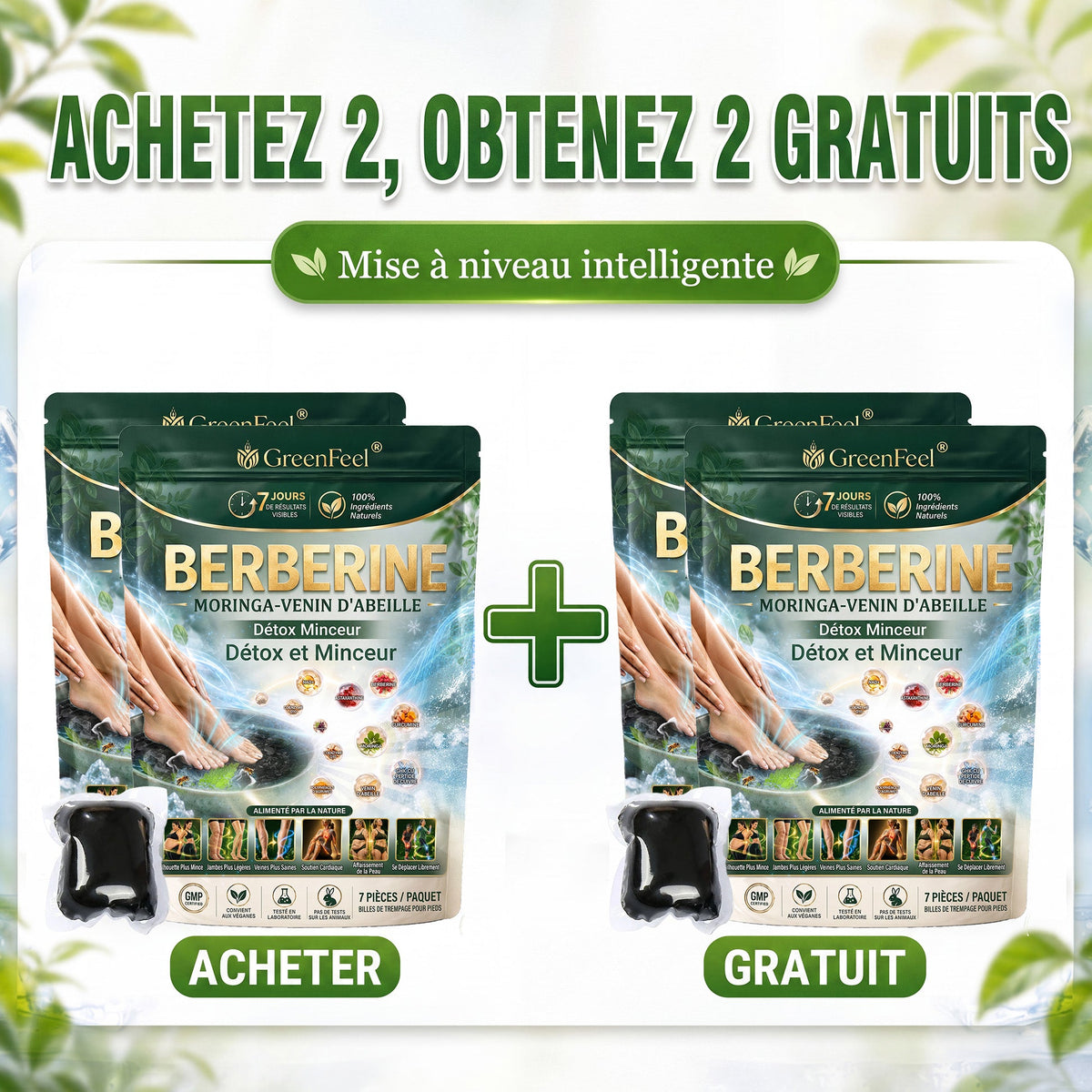 ☘️ GreenFeel® Berbérine, Moringa & Venin d’Abeille – Perles Détox Minceur pour Bain de Pieds, soutenant la gestion du poids, le drainage lymphatique, une circulation saine, le bien-être féminin et une peau visiblement plus ferme. 🔥