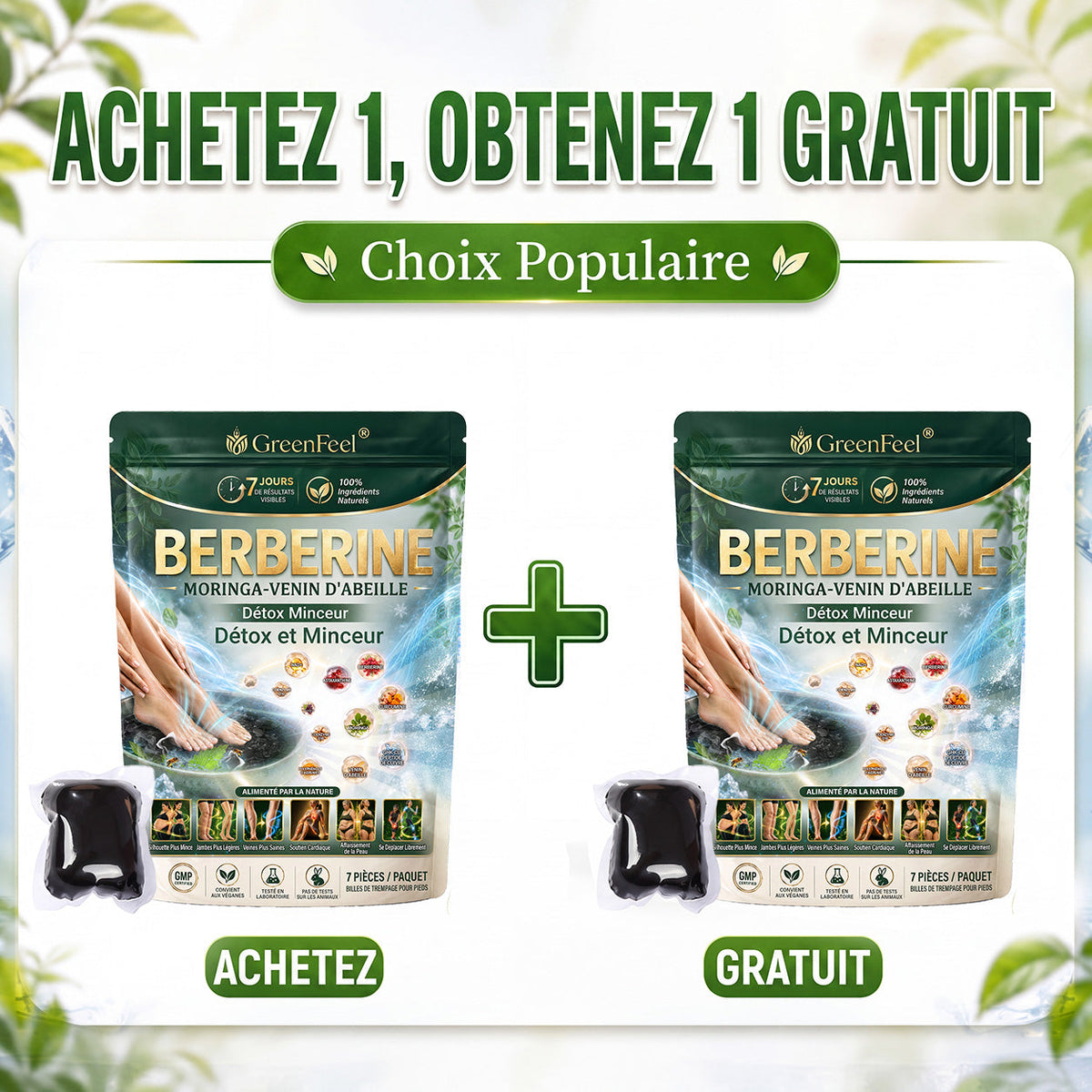 ☘️ GreenFeel® Berbérine, Moringa & Venin d’Abeille – Perles Détox Minceur pour Bain de Pieds, soutenant la gestion du poids, le drainage lymphatique, une circulation saine, le bien-être féminin et une peau visiblement plus ferme. 🔥