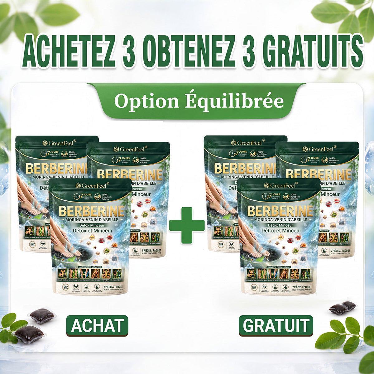 ☘️ GreenFeel® Berbérine, Moringa & Venin d’Abeille – Perles Détox Minceur pour Bain de Pieds, soutenant la gestion du poids, le drainage lymphatique, une circulation saine, le bien-être féminin et une peau visiblement plus ferme. 🔥