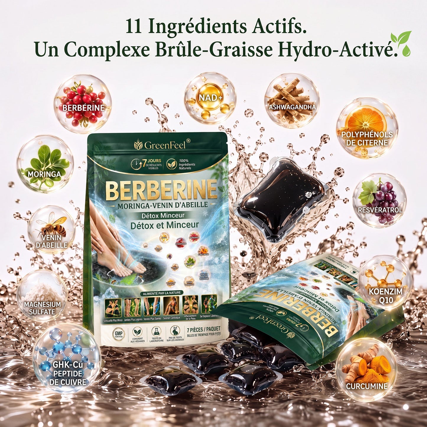 ☘️ GreenFeel® Berbérine, Moringa & Venin d’Abeille – Perles Détox Minceur pour Bain de Pieds, soutenant la gestion du poids, le drainage lymphatique, une circulation saine, le bien-être féminin et une peau visiblement plus ferme. 🔥